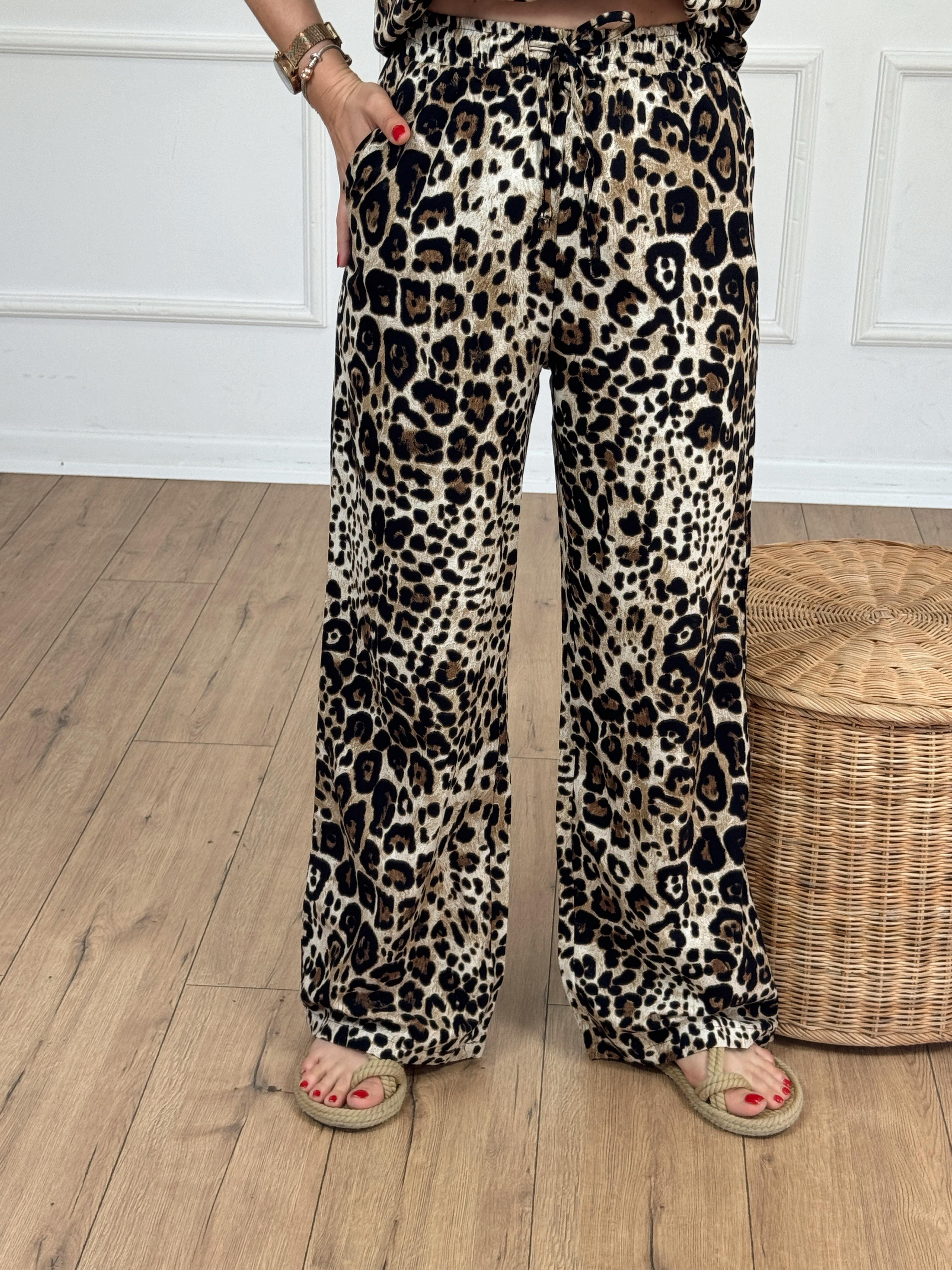 Yanları Cepli Leopar Pantolon KAHVE