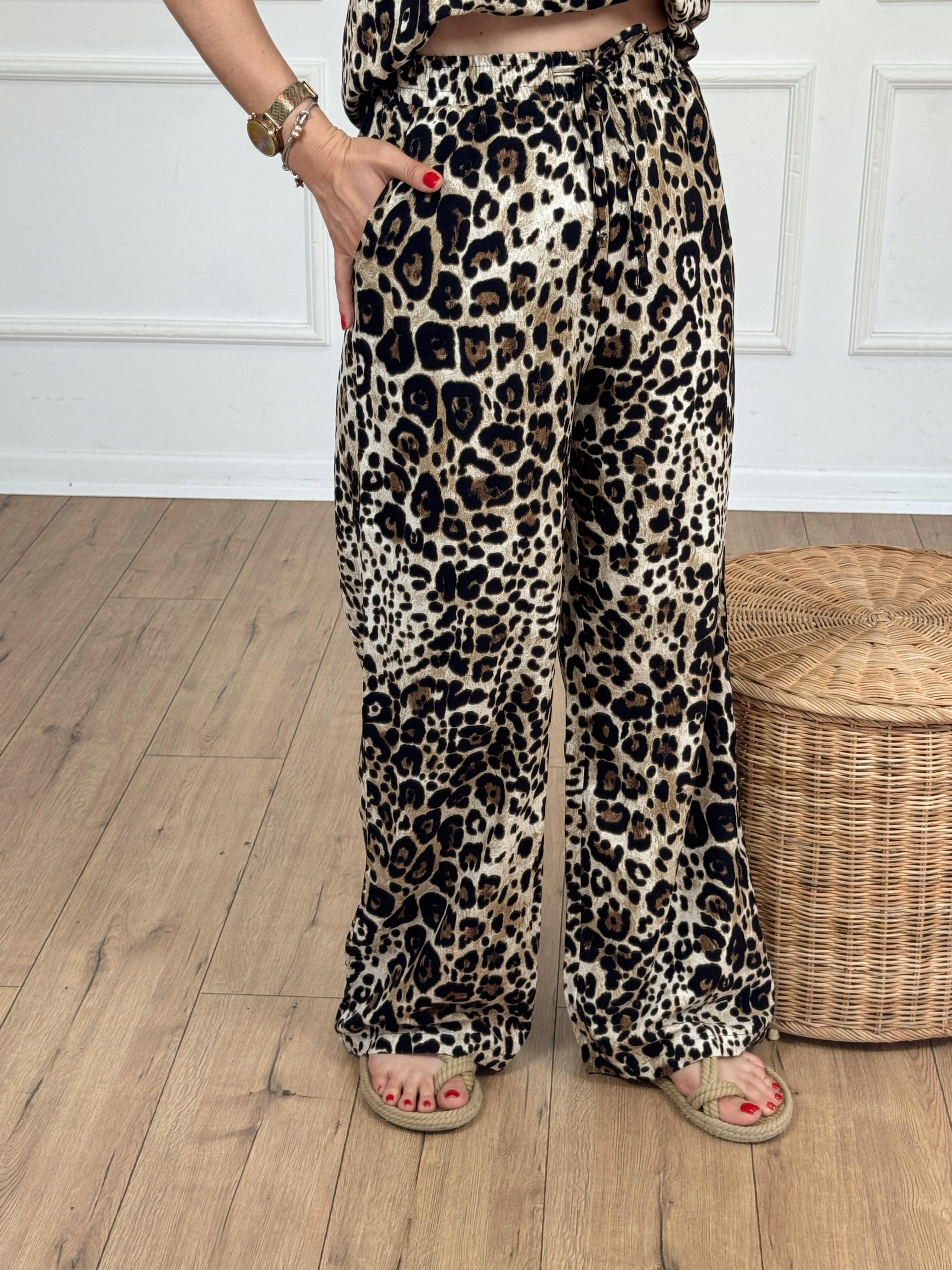 Yanları Cepli Leopar Pantolon KAHVE