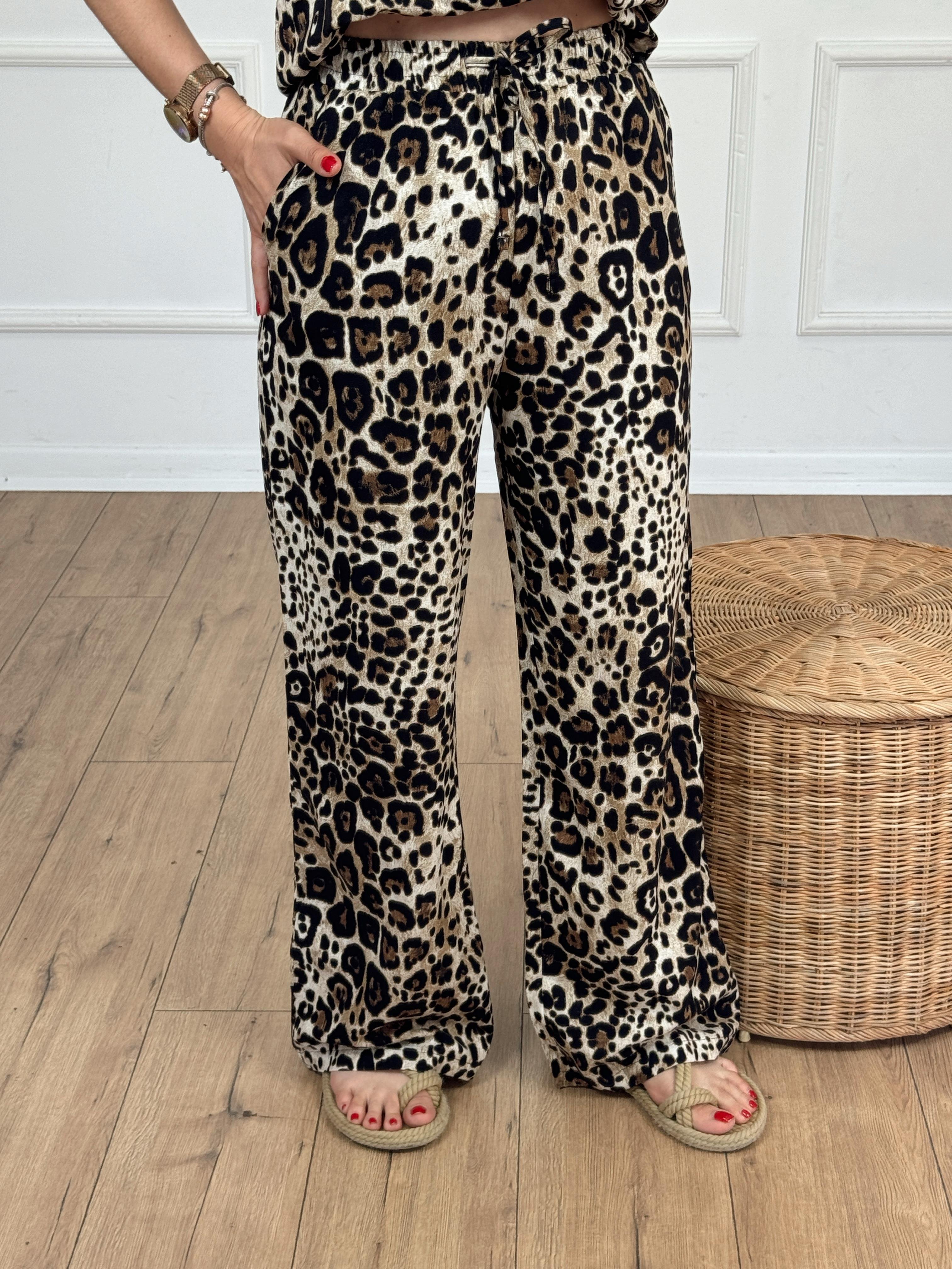 Yanları Cepli Leopar Pantolon KAHVE