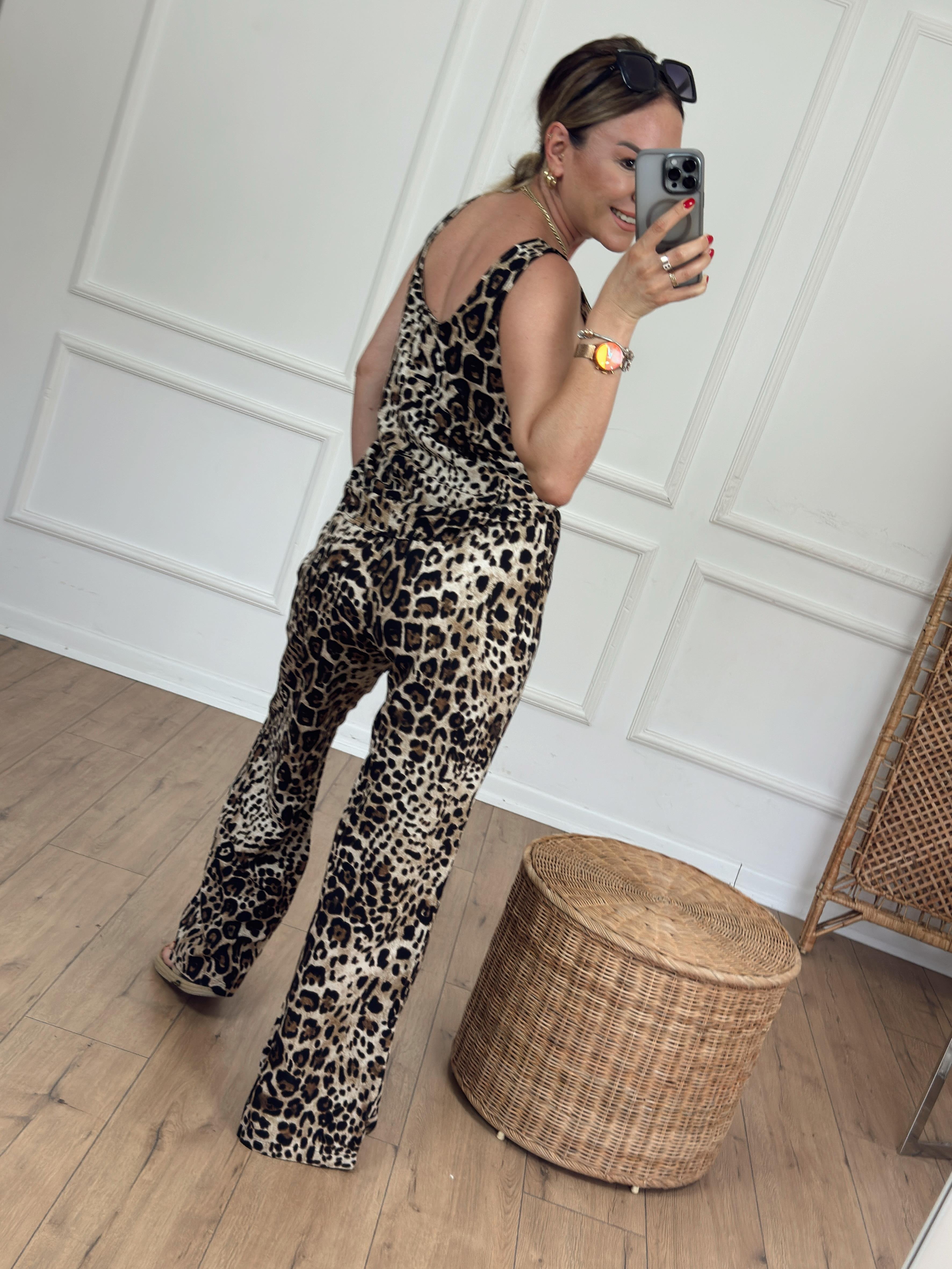 Yanları Cepli Leopar Pantolon KAHVE