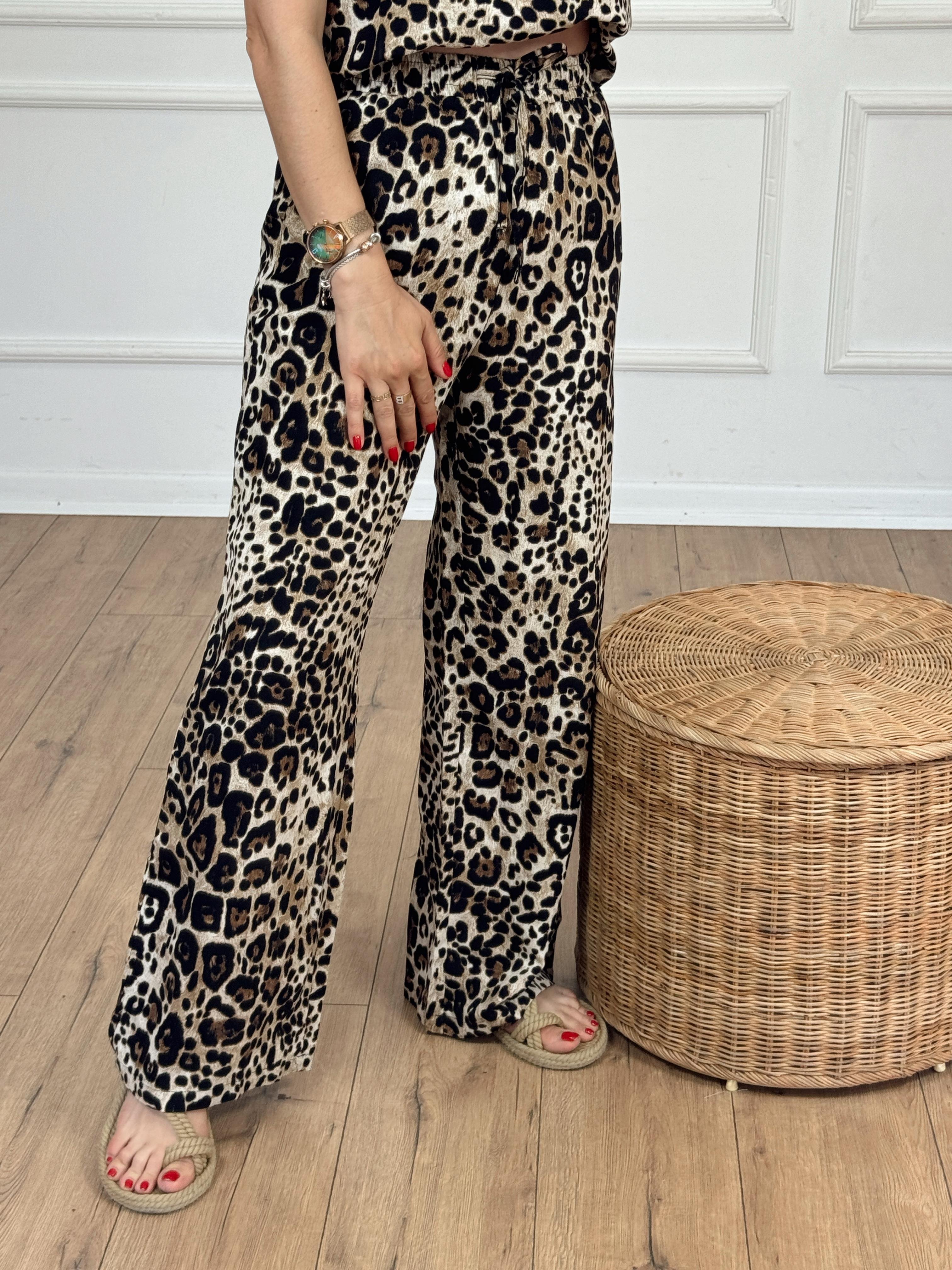 Yanları Cepli Leopar Pantolon KAHVE