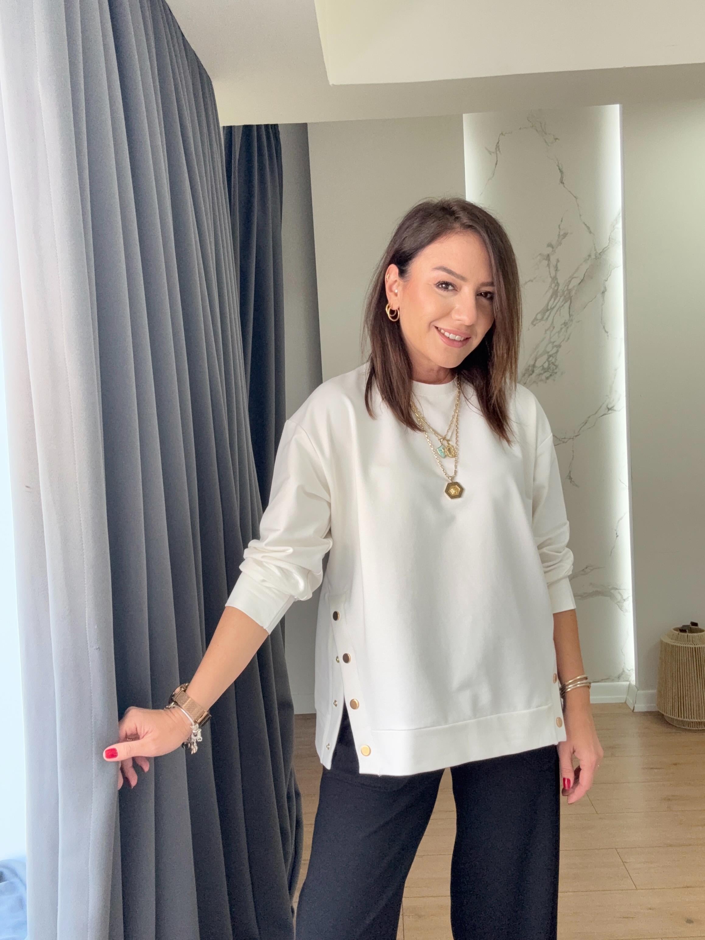 Yanları Çıtçıtlı Sweat EKRU