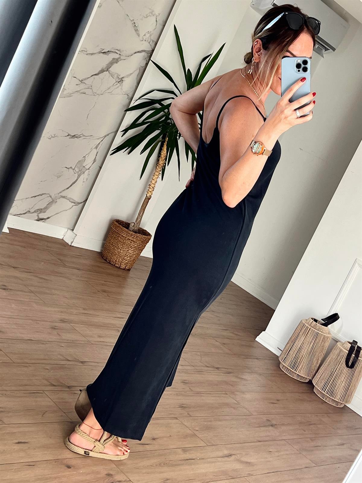 Yanları Yırtmaçlı İp Askılı Modal Elbise ANTRESİT