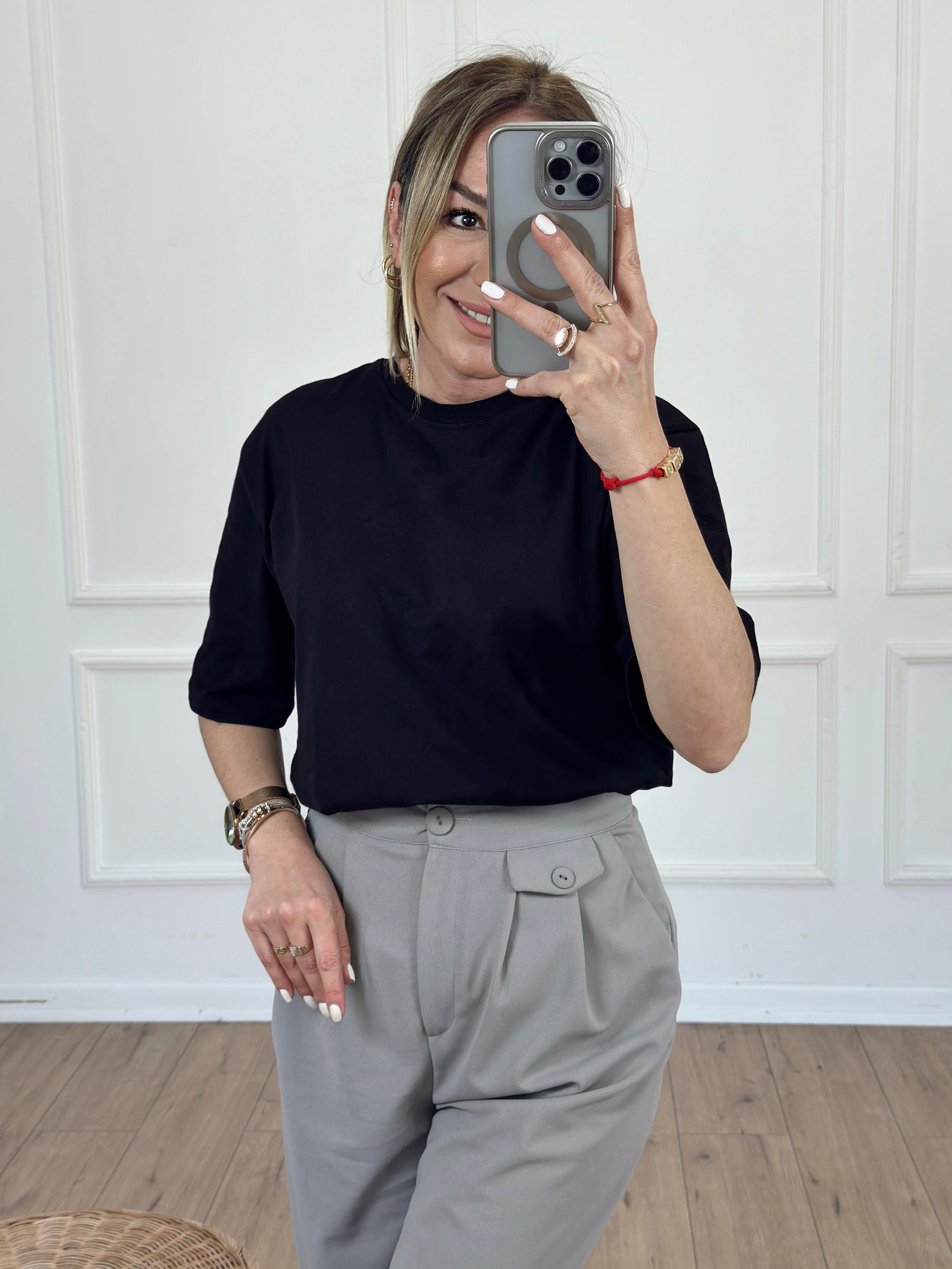 Yarım Kol Basic Tshirt SİYAH