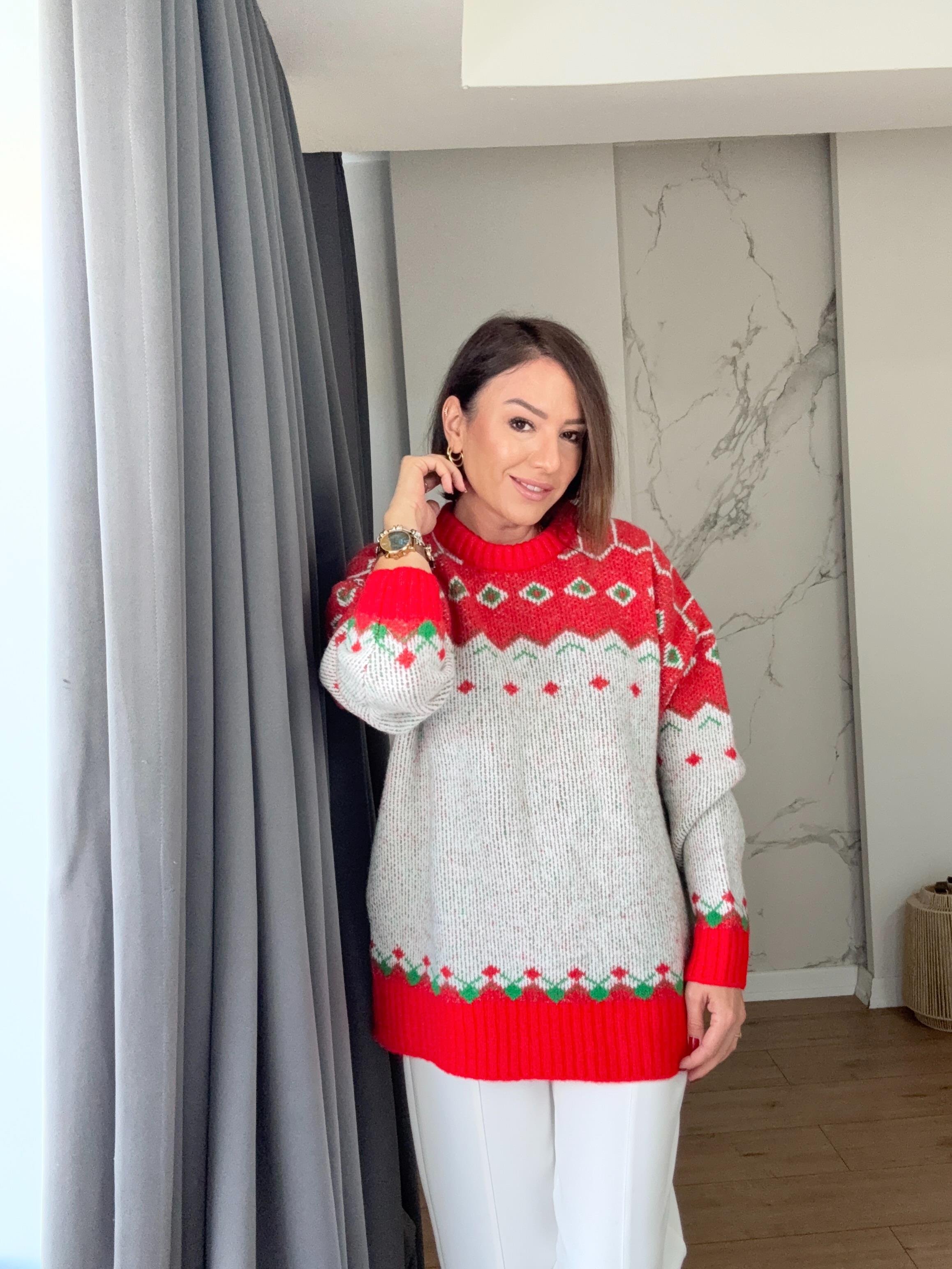 Yılbaşı Temalı Kazak KIRMIZI