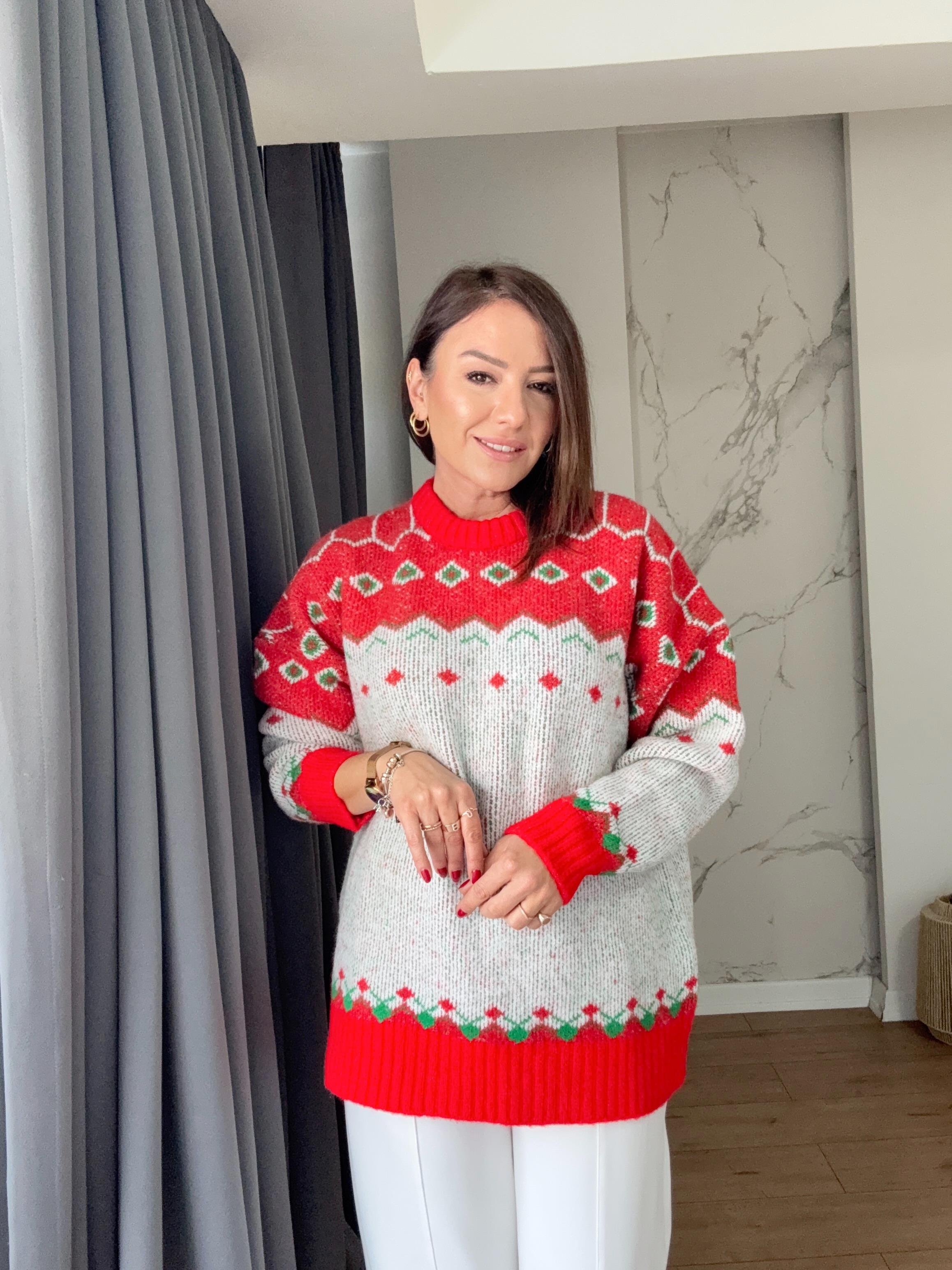 Yılbaşı Temalı Kazak KIRMIZI