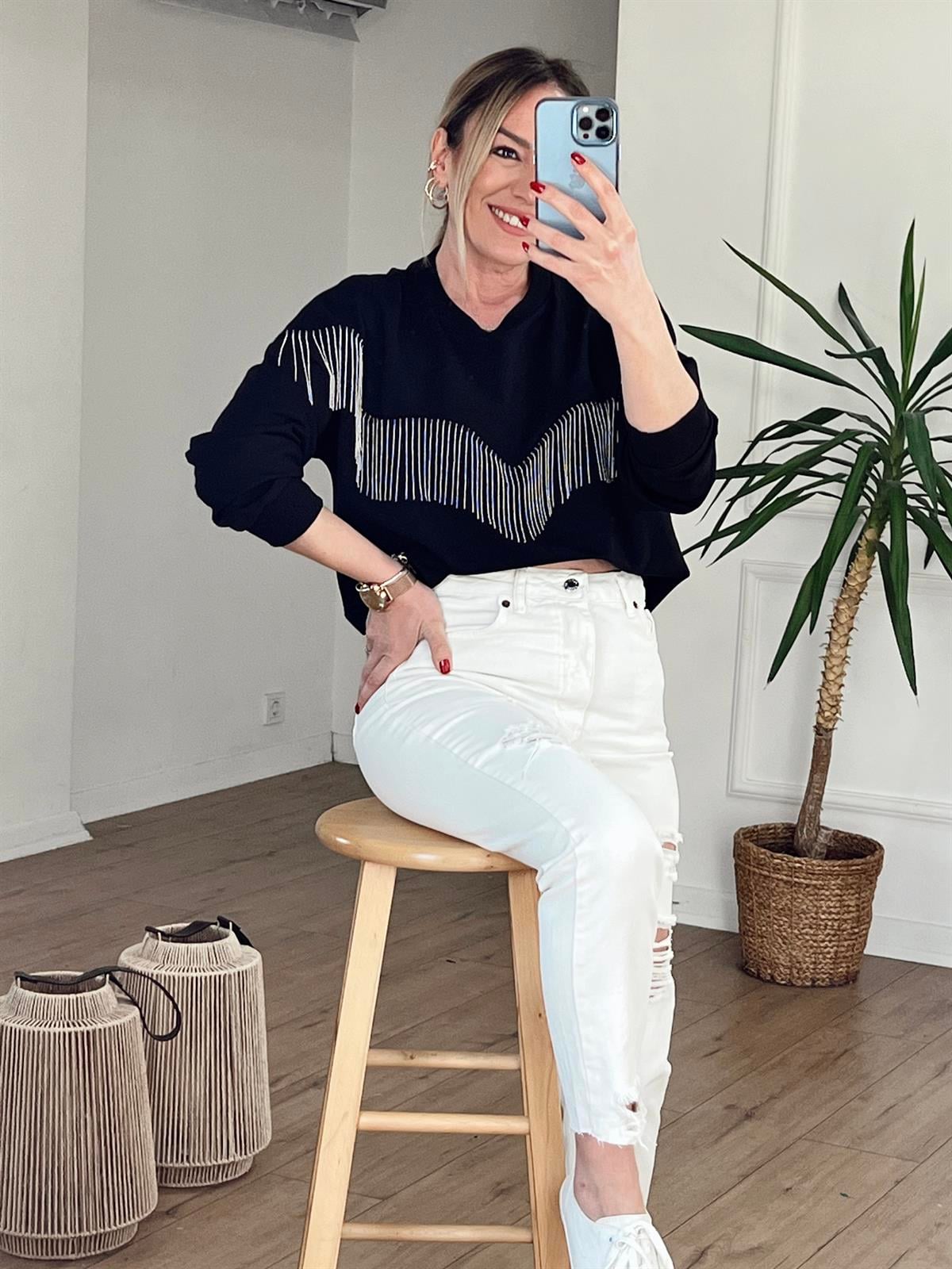 YIRTIK DETAYLI MOM JEAN EKRU