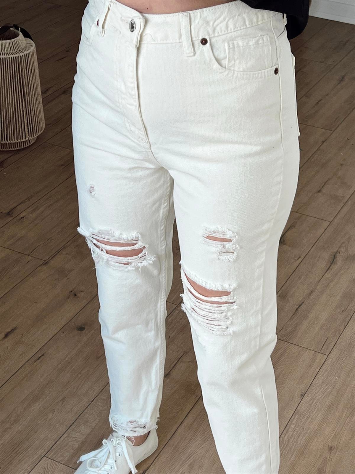 YIRTIK DETAYLI MOM JEAN EKRU