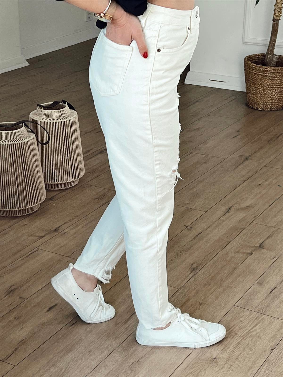 YIRTIK DETAYLI MOM JEAN EKRU