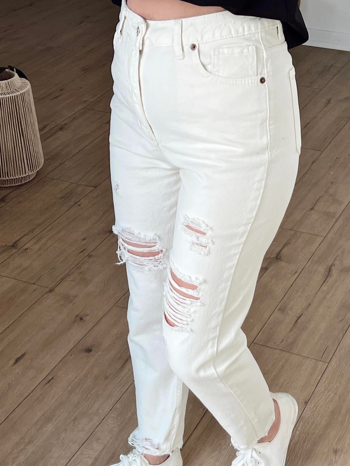 YIRTIK DETAYLI MOM JEAN EKRU