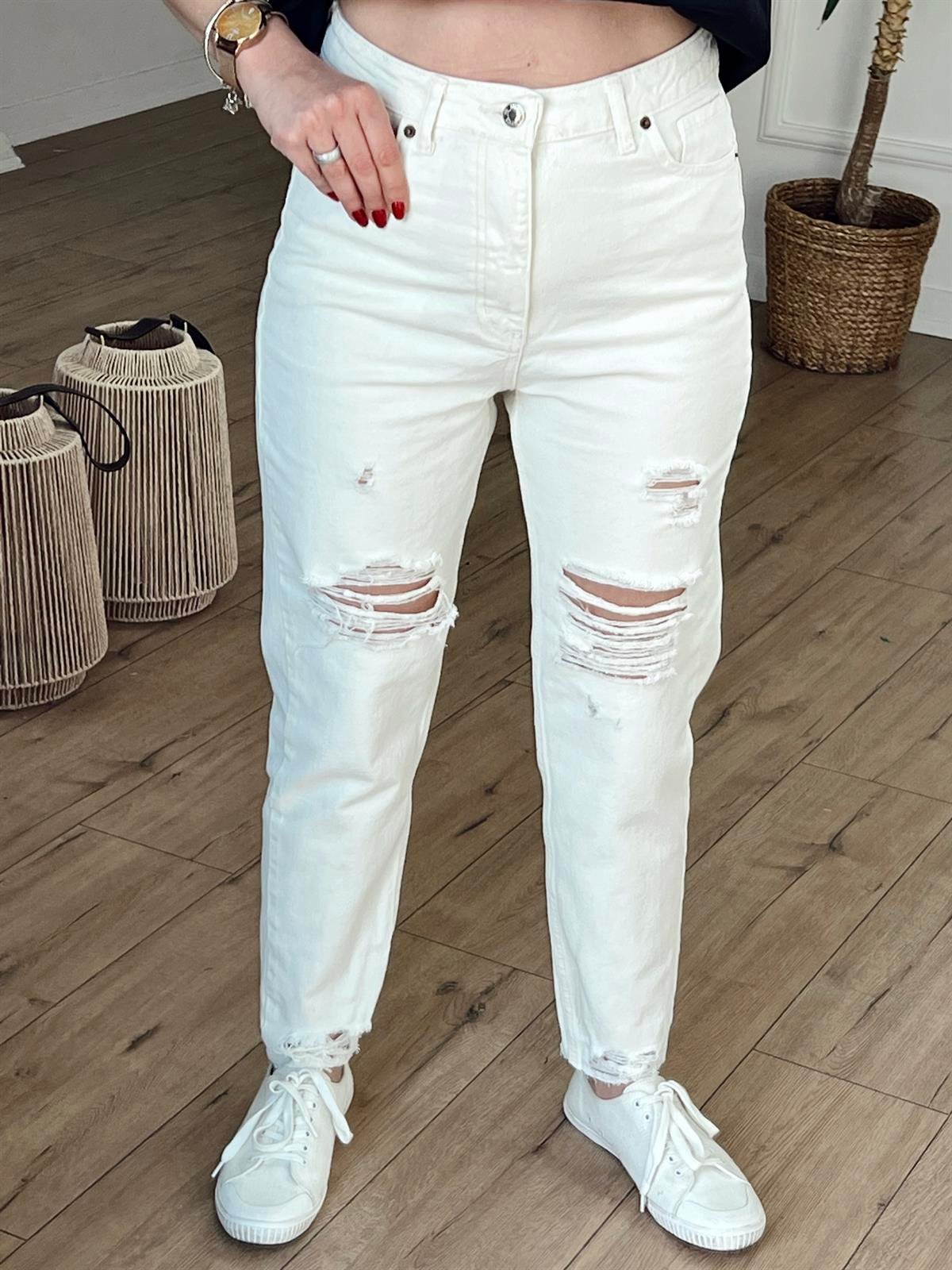 YIRTIK DETAYLI MOM JEAN EKRU