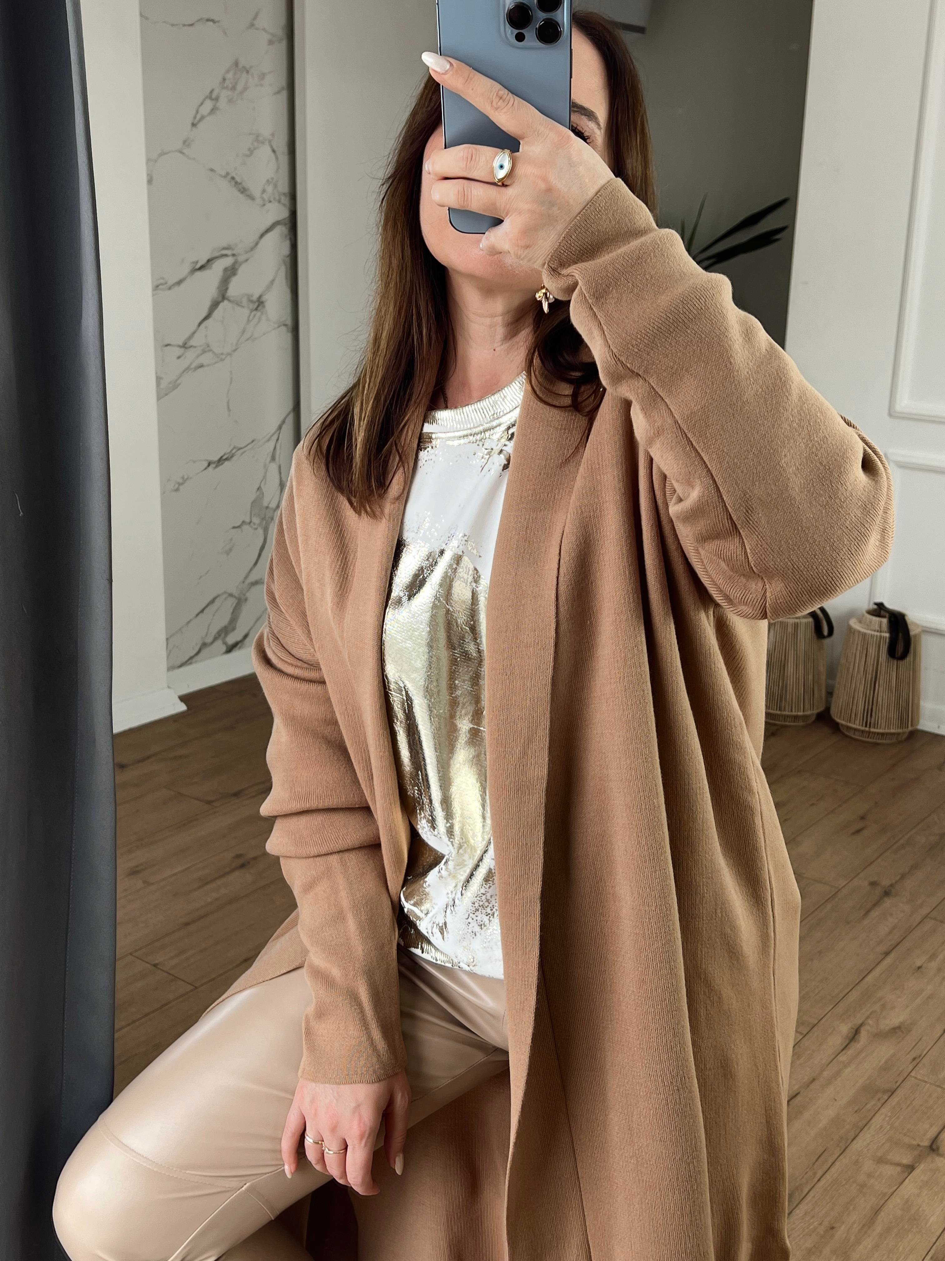 Yırtmaç Detaylı Uzun Hırka CAMEL
