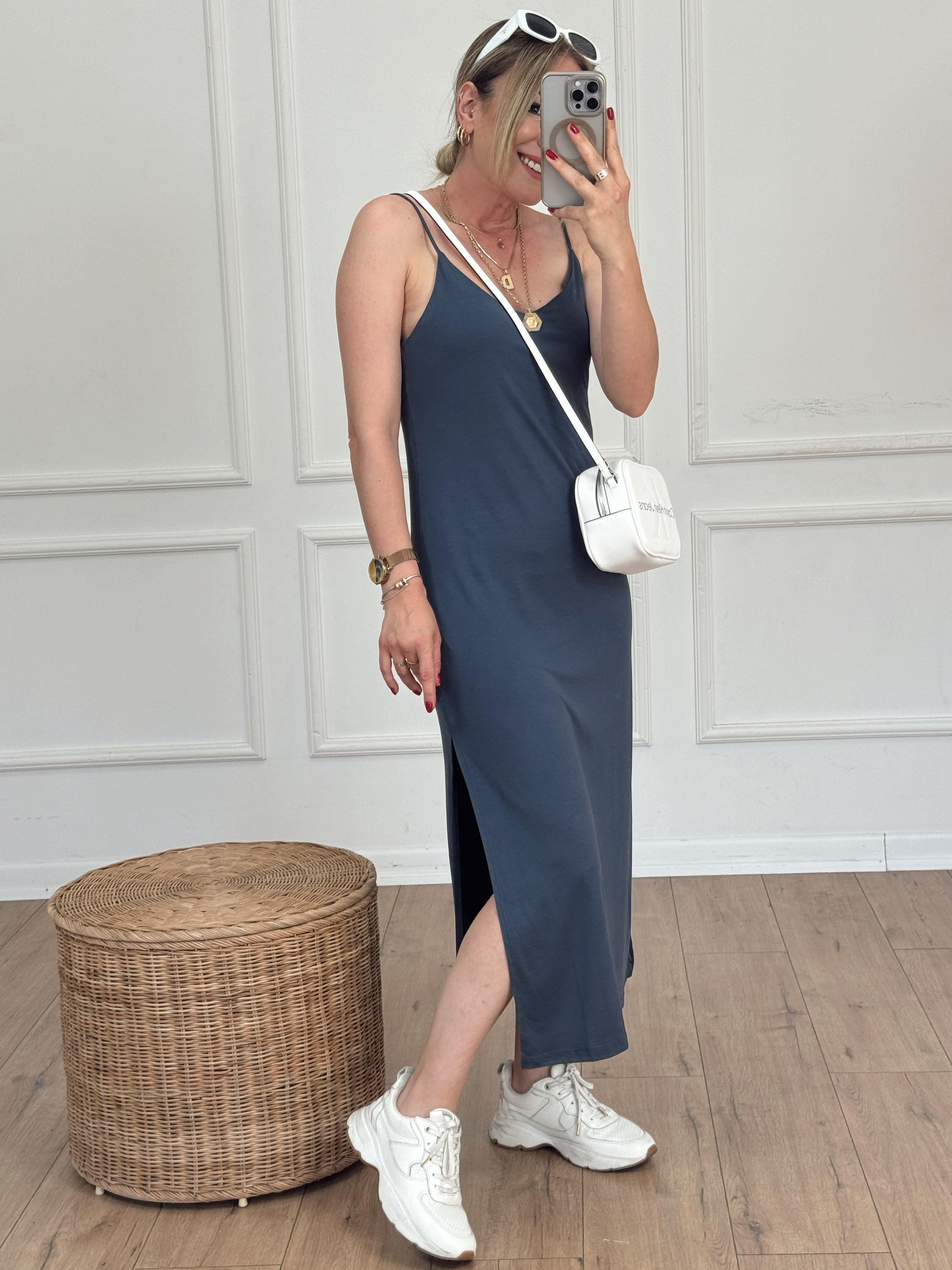 Yırtmaçlı Elbise GRİ