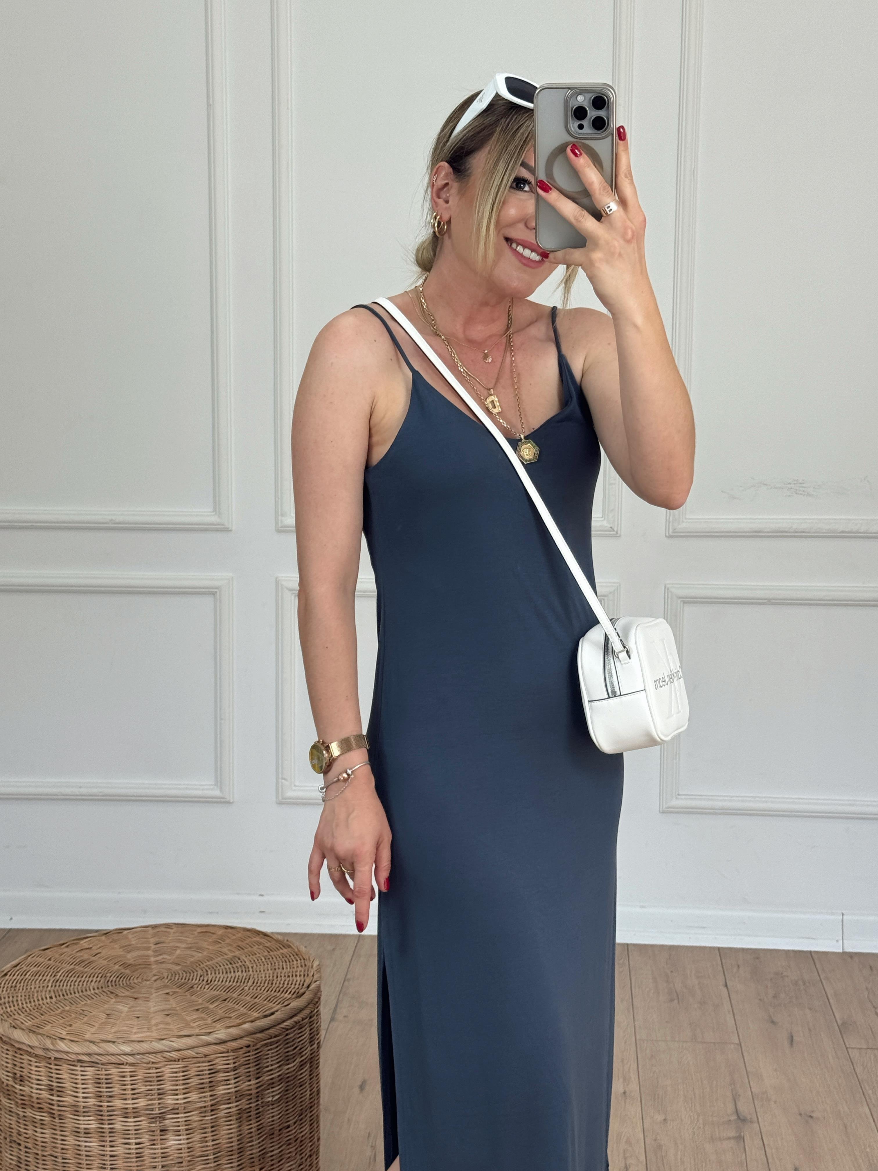 Yırtmaçlı Elbise GRİ