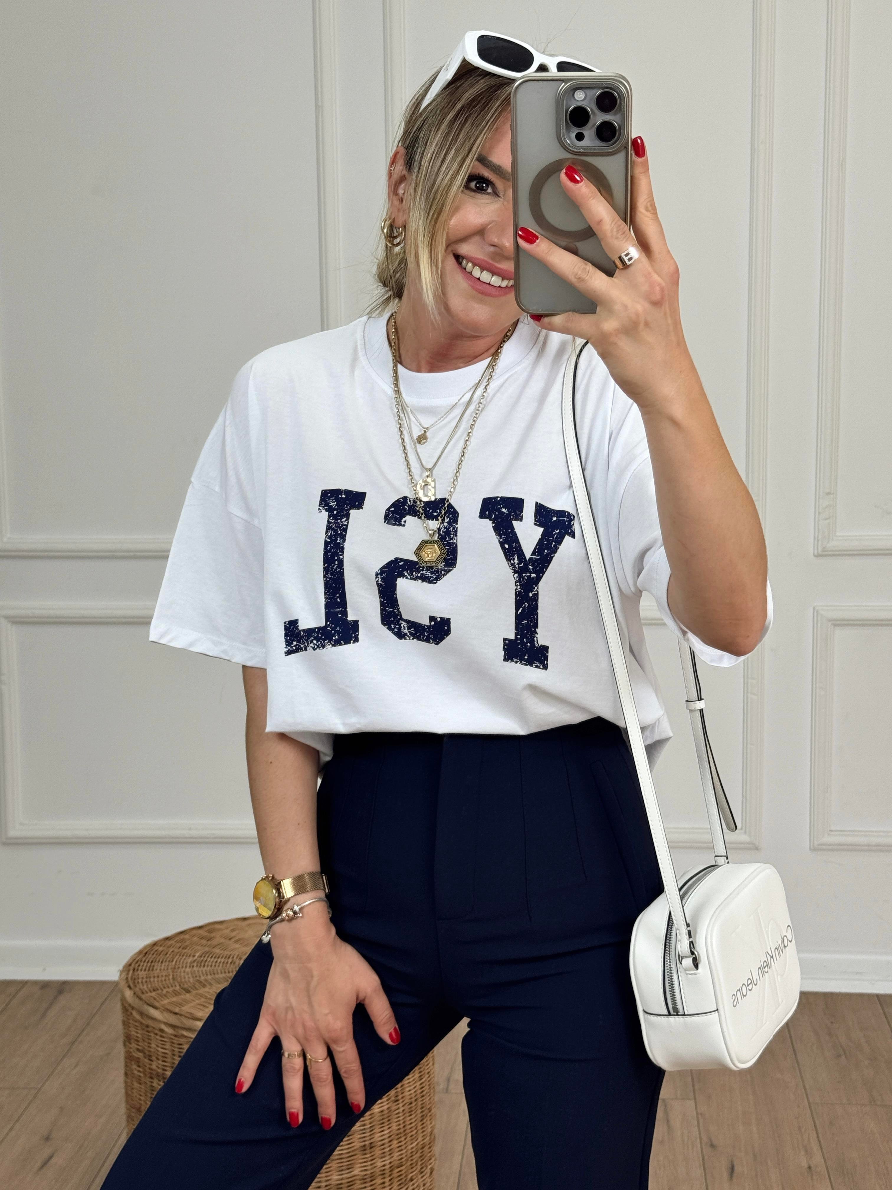 Ysl Baskılı Basıc Tshirt BEYAZ