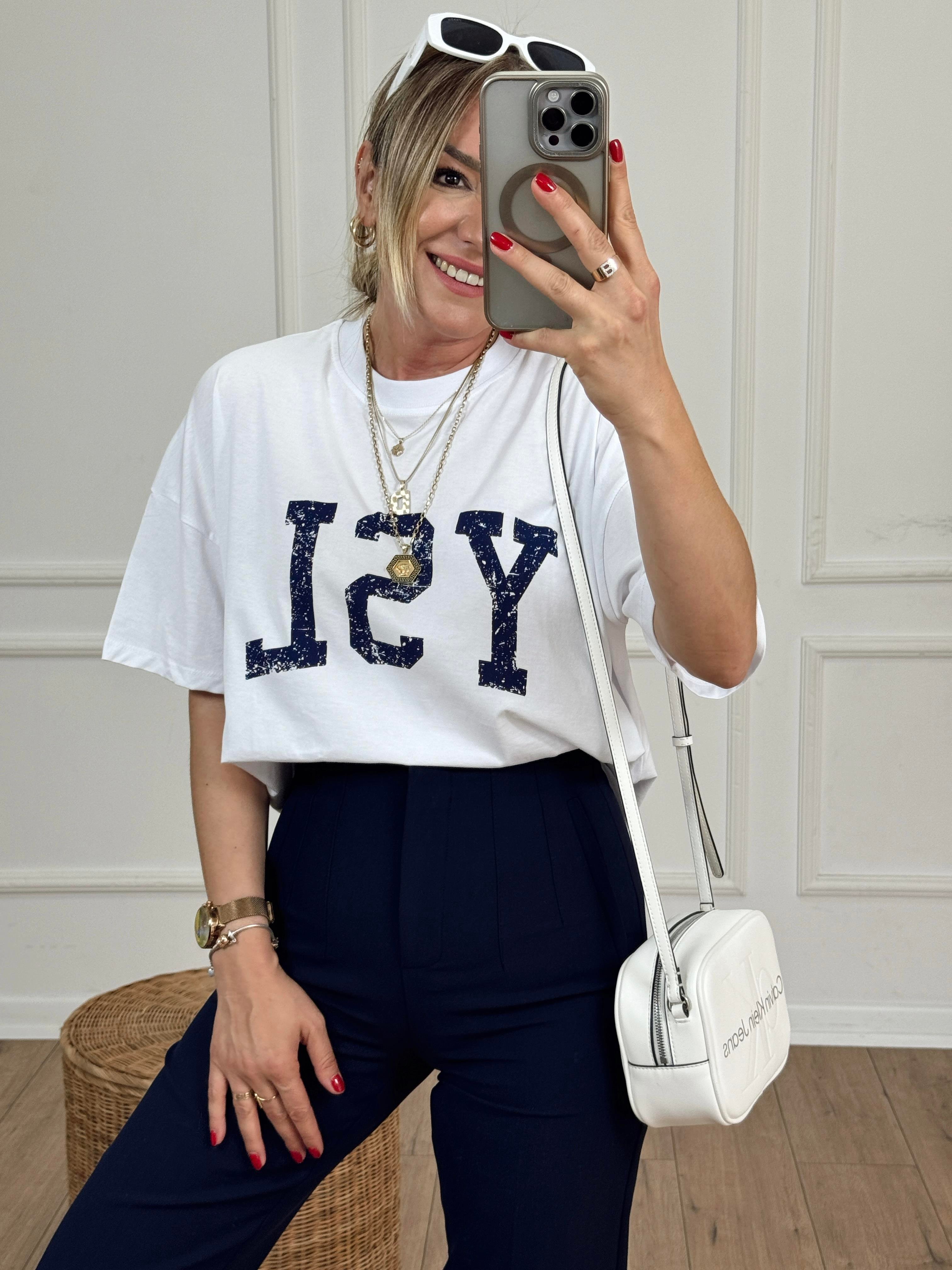 Ysl Baskılı Basıc Tshirt BEYAZ