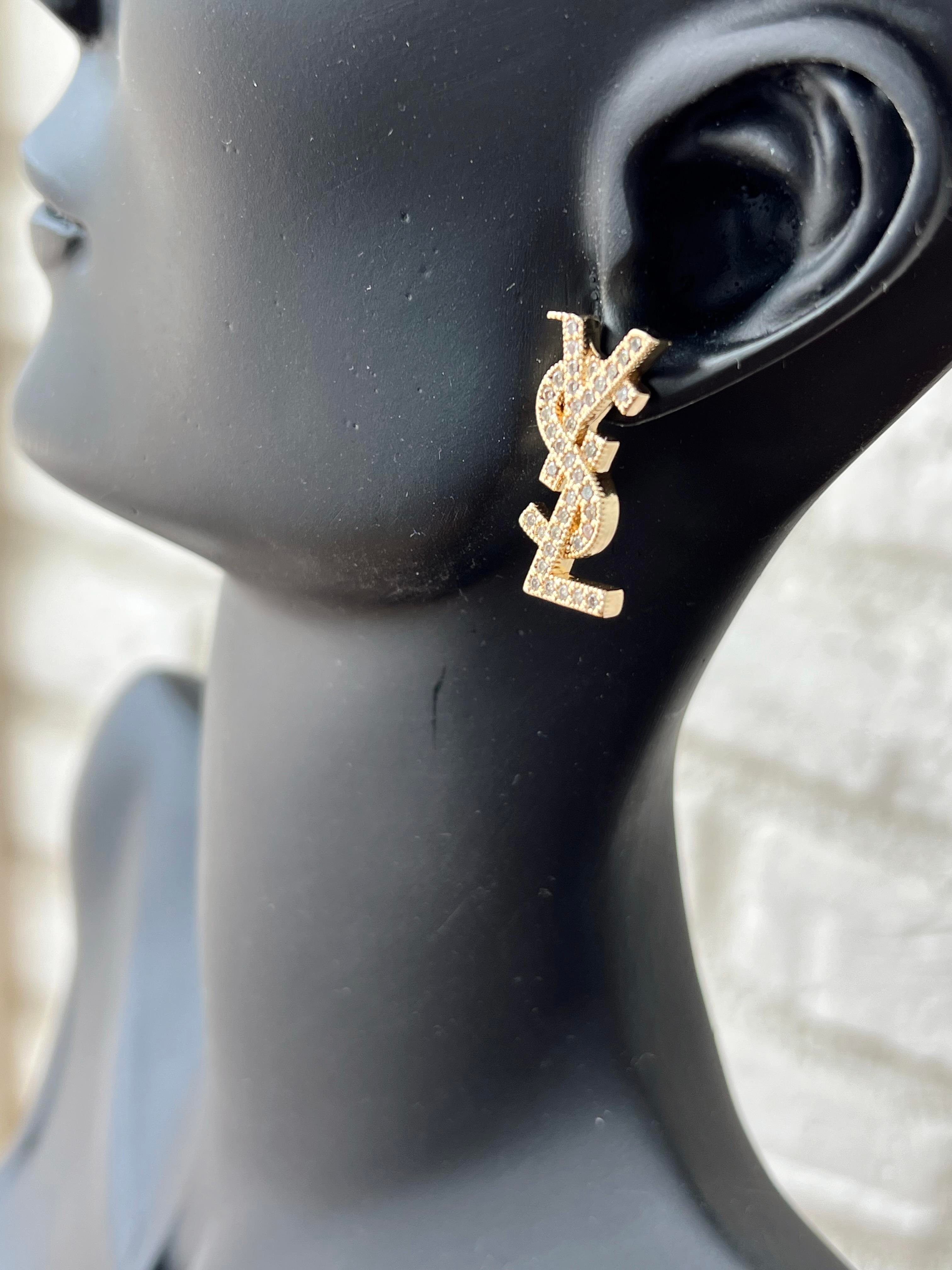 YSL Tasarım Taşlı Küpe GOLD