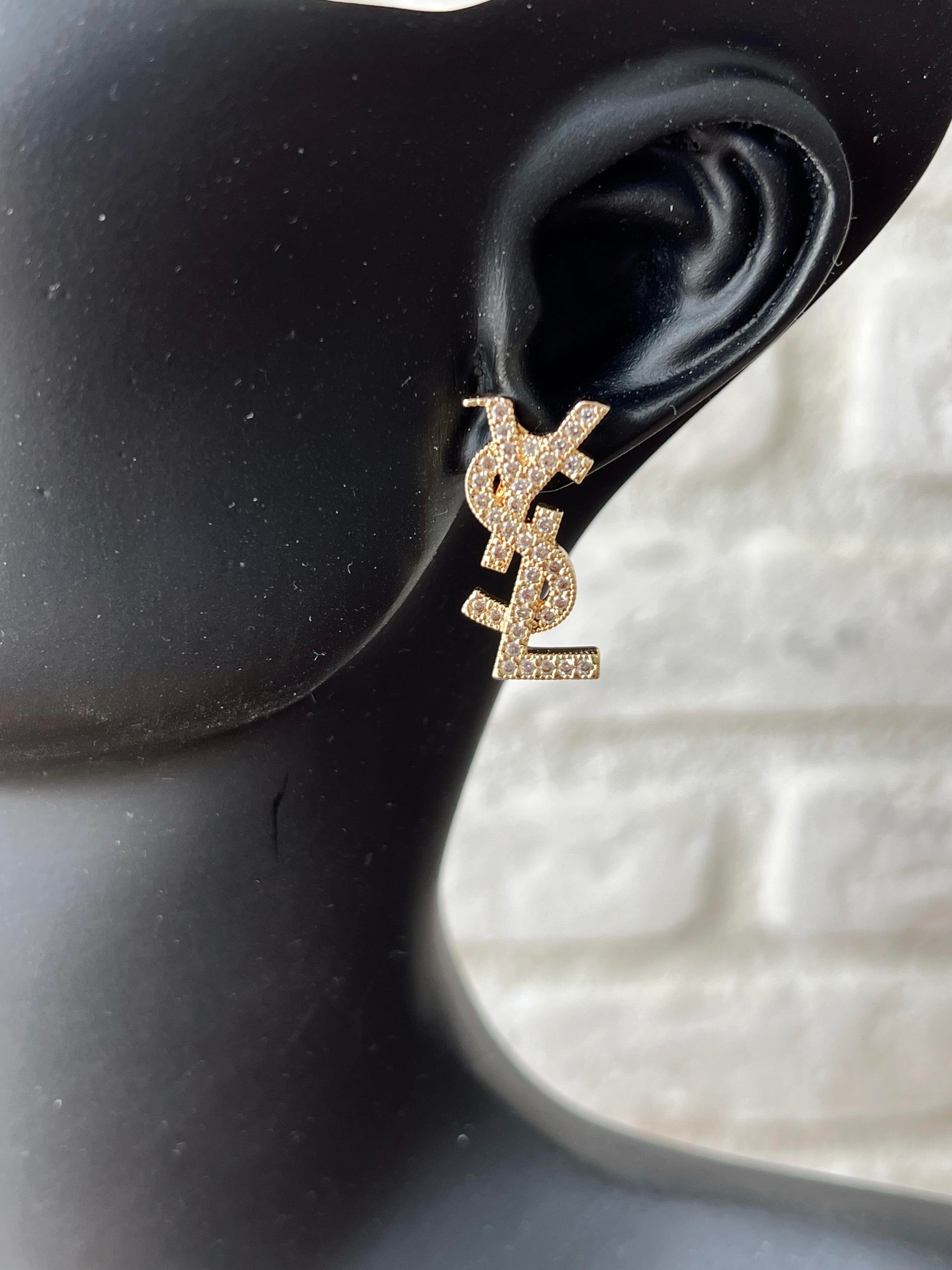 YSL Tasarım Taşlı Küpe GOLD