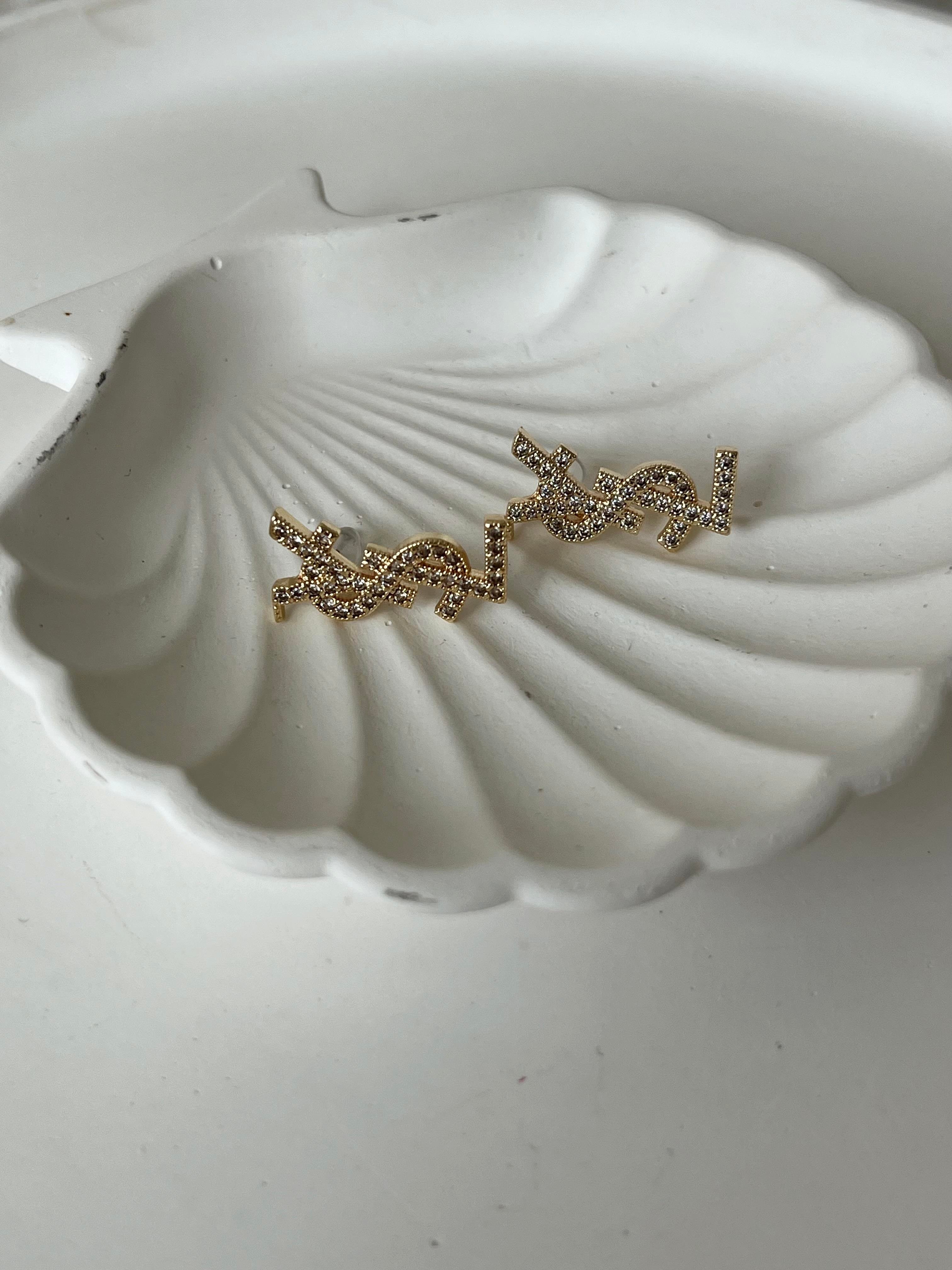 YSL Tasarım Taşlı Küpe GOLD