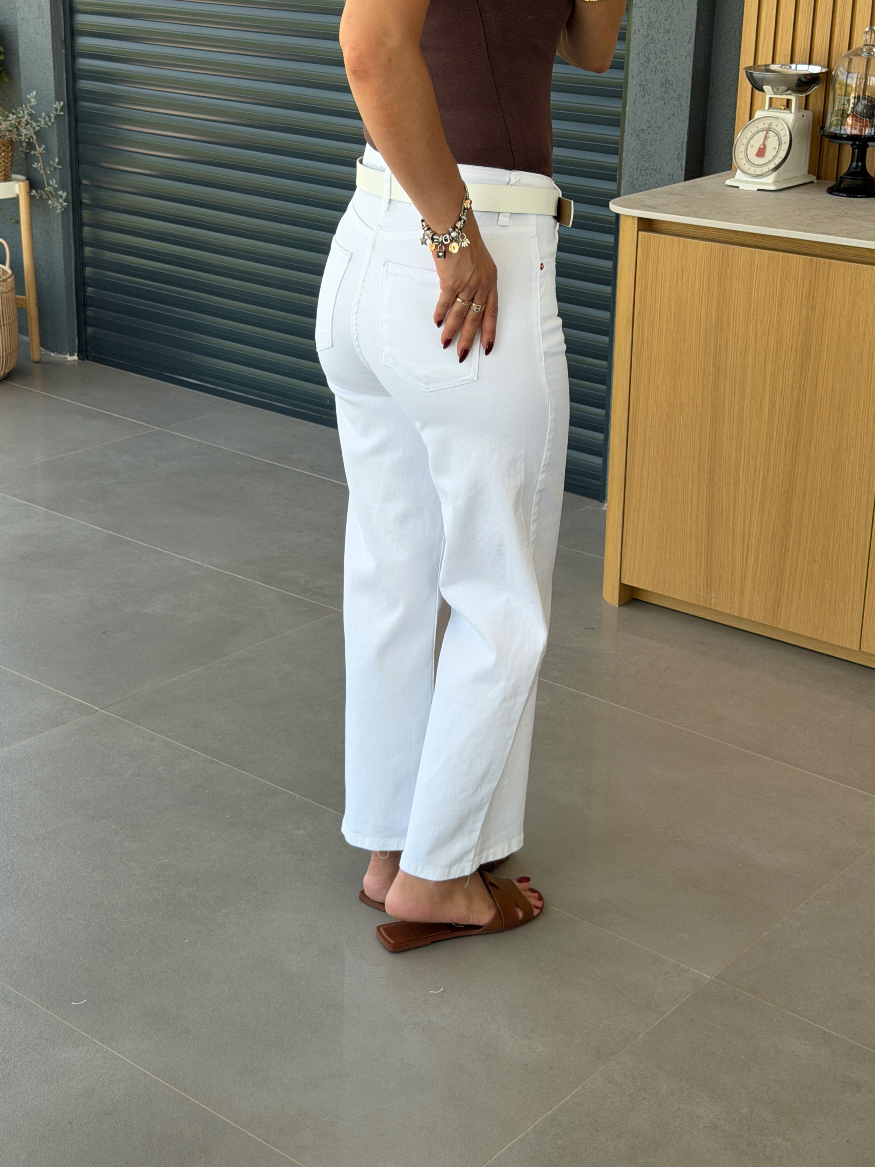 Yüksek Bel Culotte Jean BEYAZ