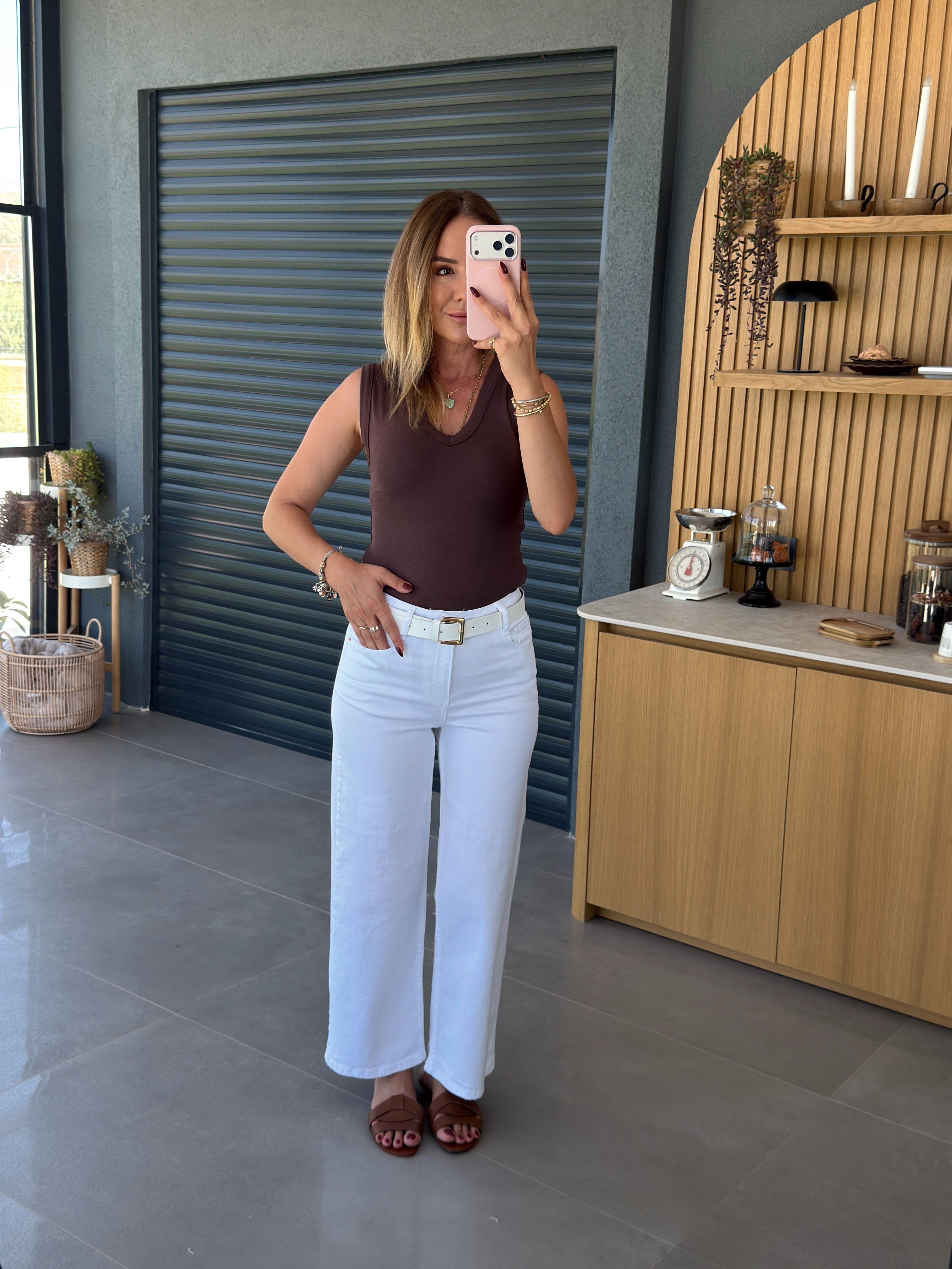 Yüksek Bel Culotte Jean BEYAZ
