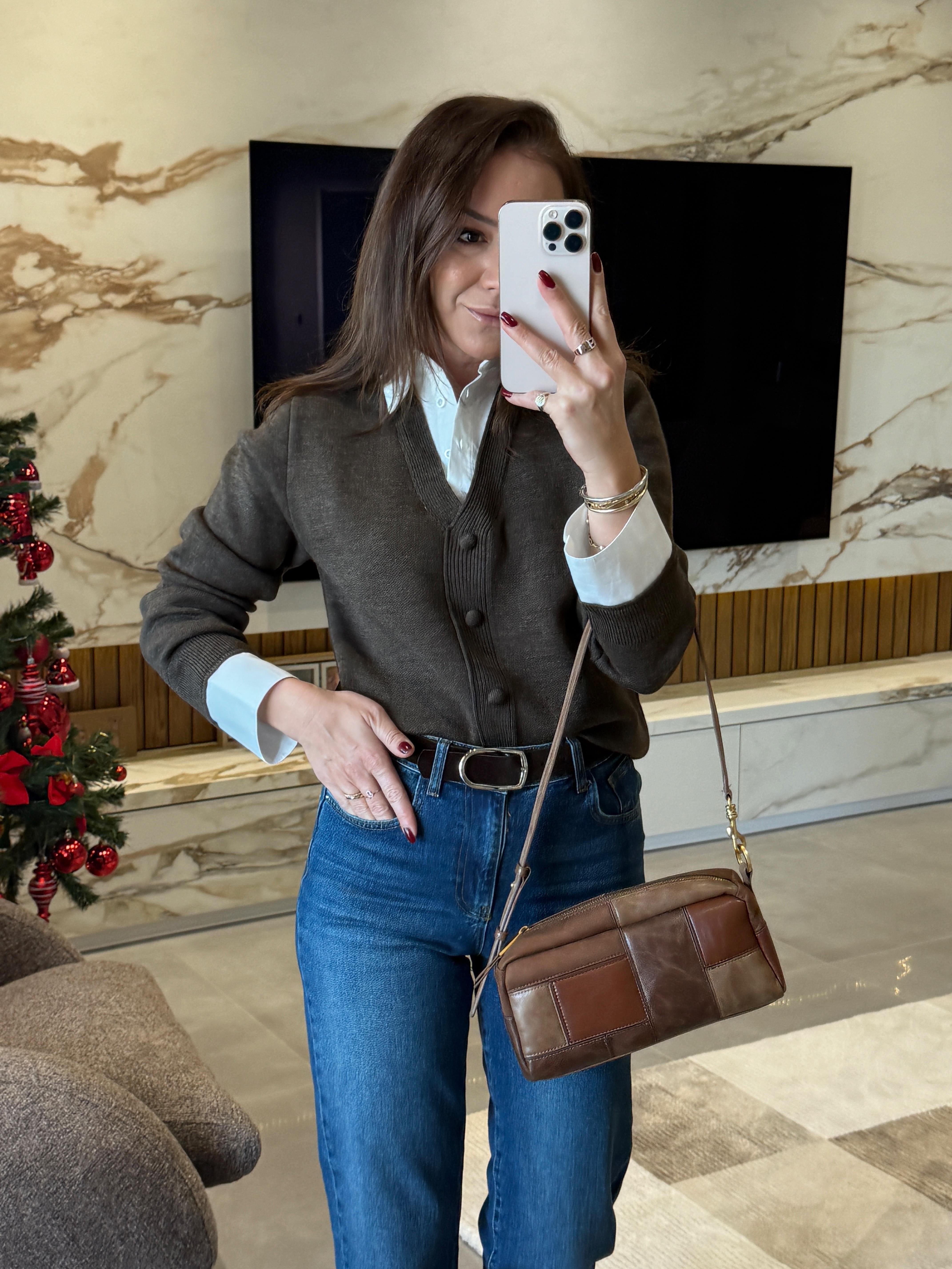 Yüksek Bel Kemerli Mom Fit Jean LACİVERT