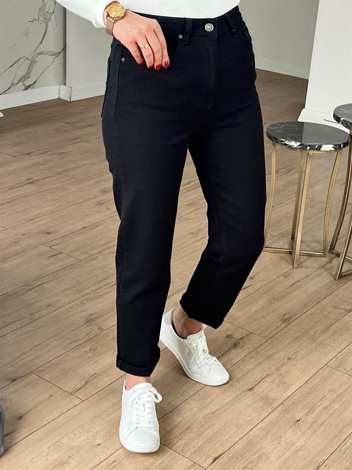 Yüksek Bel Mom Fit Jean SİYAH