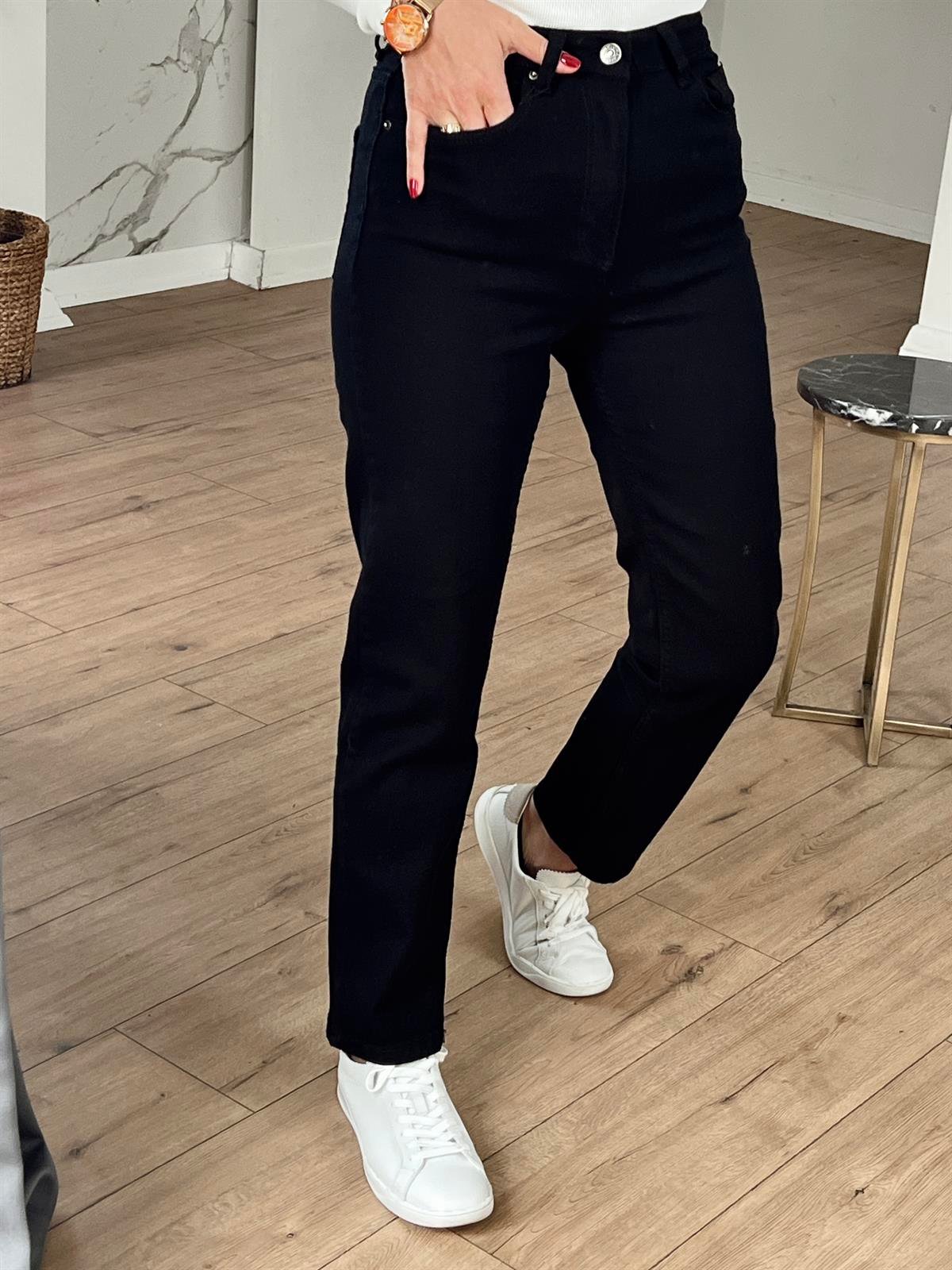 Yüksek Bel Mom Fit Jean SİYAH