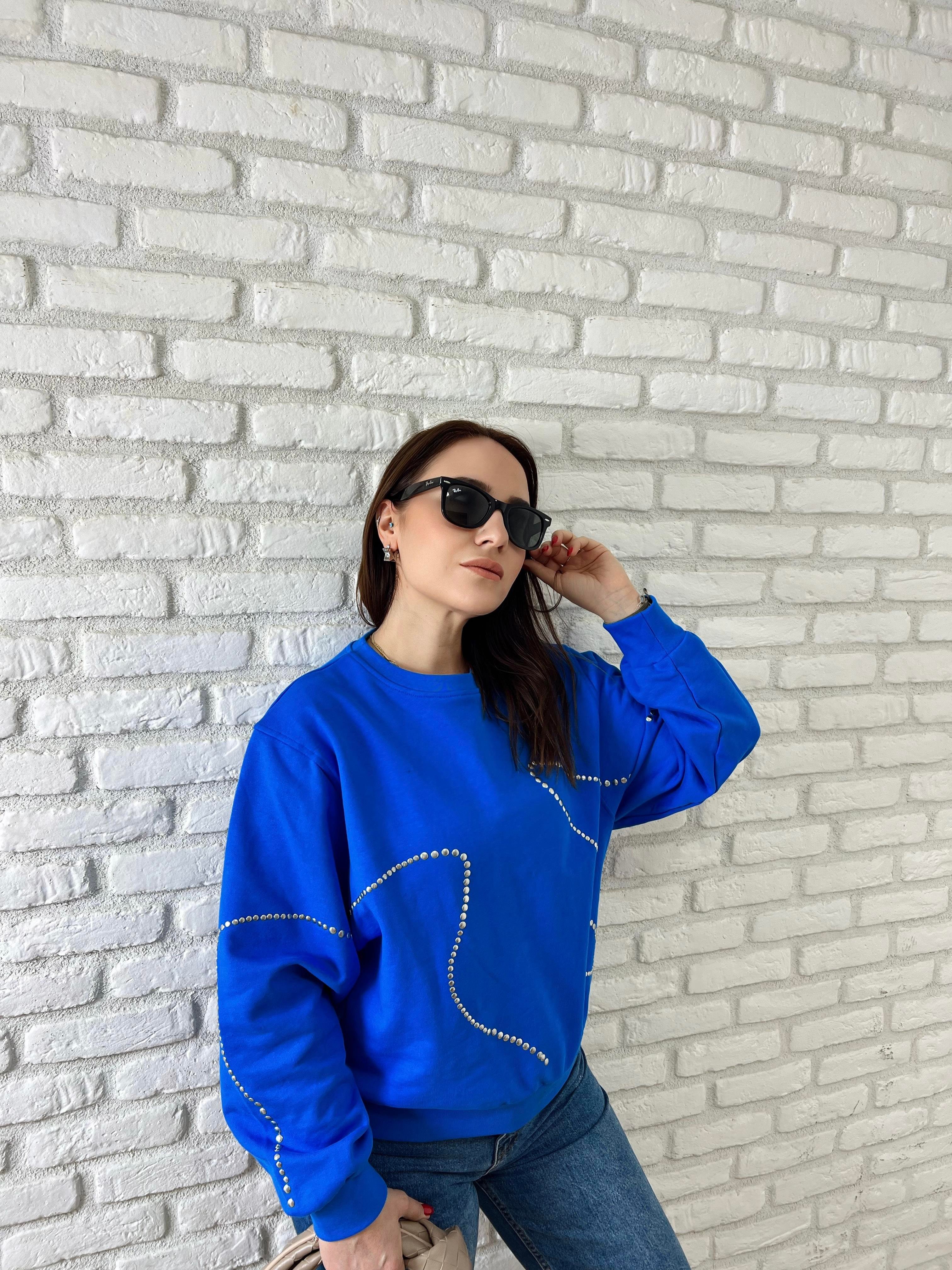 Zımba Detaylı Sweat MAVİ