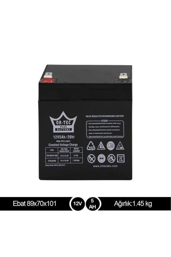 12V 5AH Bakımsız Kuru Akü - Ortec 12V 1A Şarj Aletli Set