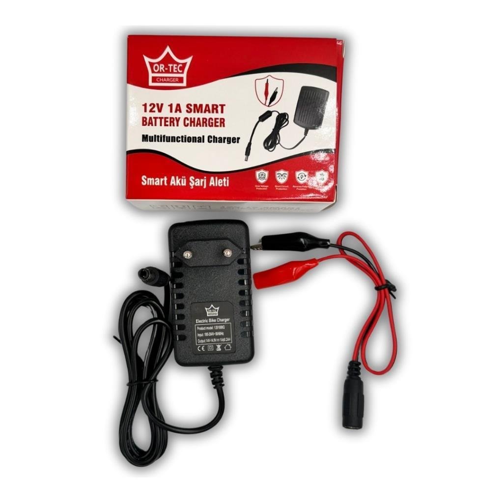 12V 7Ah Gri Bakımsız Kuru Akü - Ortec 12V 1A Akü Şarj Aleti Seti