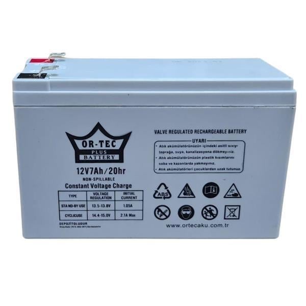 12V 7Ah Gri Bakımsız Kuru Akü - Ortec 12V 1A Akü Şarj Aleti Seti