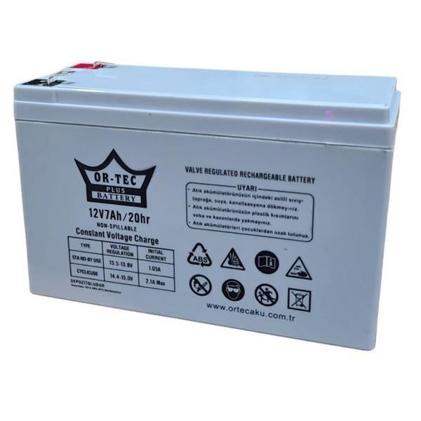 12V 7Ah Gri Bakımsız Kuru Akü - Ortec 12V 1A Akü Şarj Aleti Seti