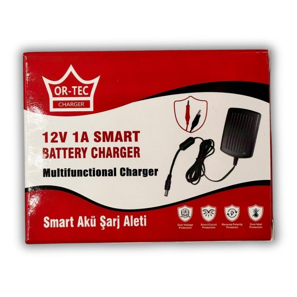 12V 7Ah Gri Bakımsız Kuru Akü - Ortec 12V 1A Akü Şarj Aleti Seti