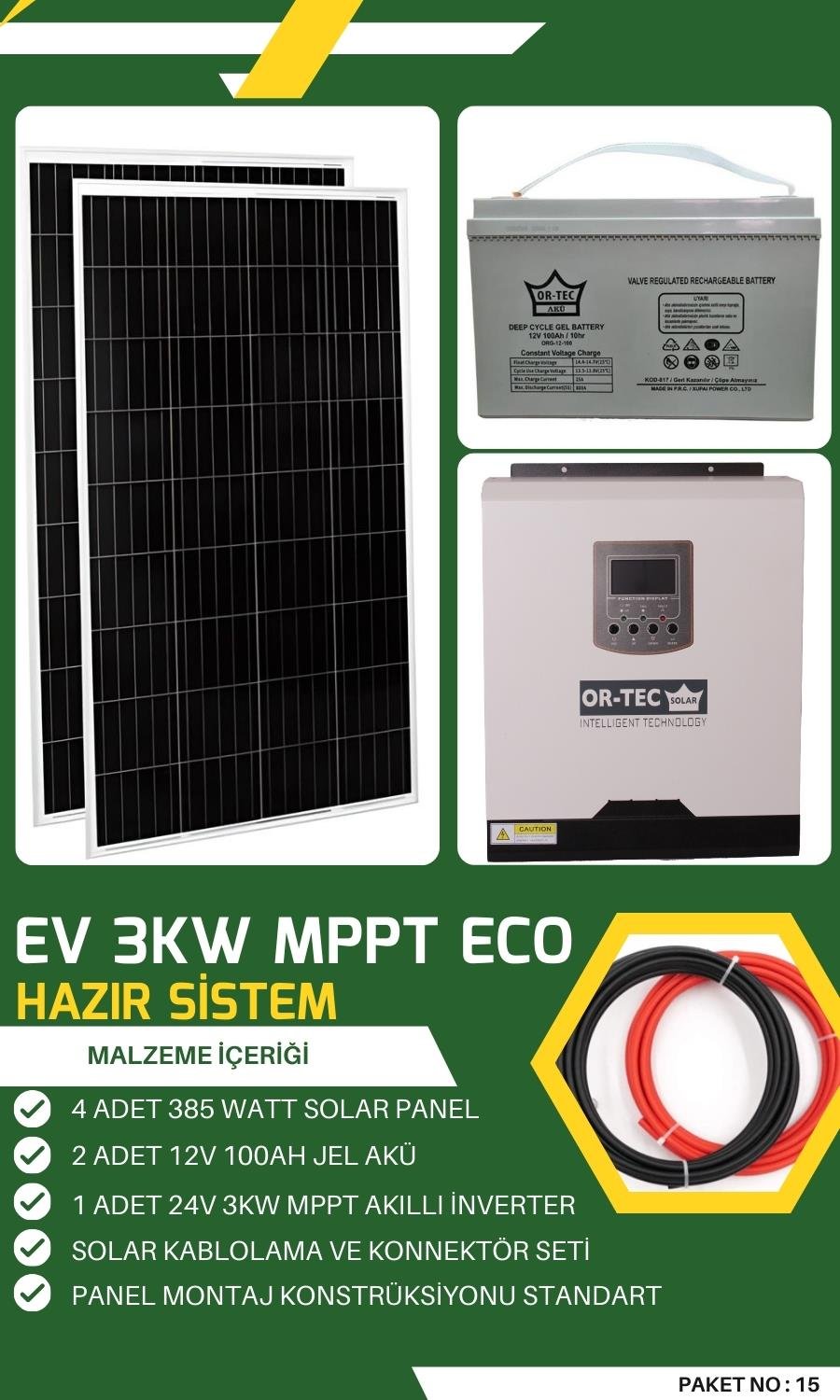 Bağevi Güneş Enerjisi 3KW MPPT Ekonomik Solar Paket 