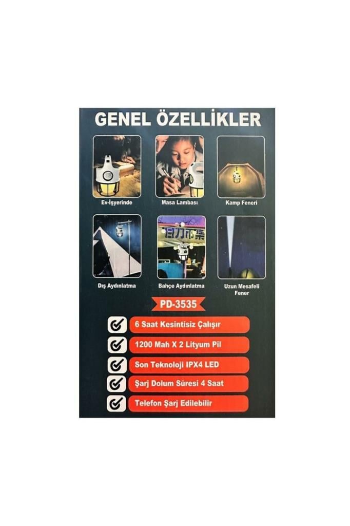 Çift Işıklı Güneş Enerjili Kamp Feneri