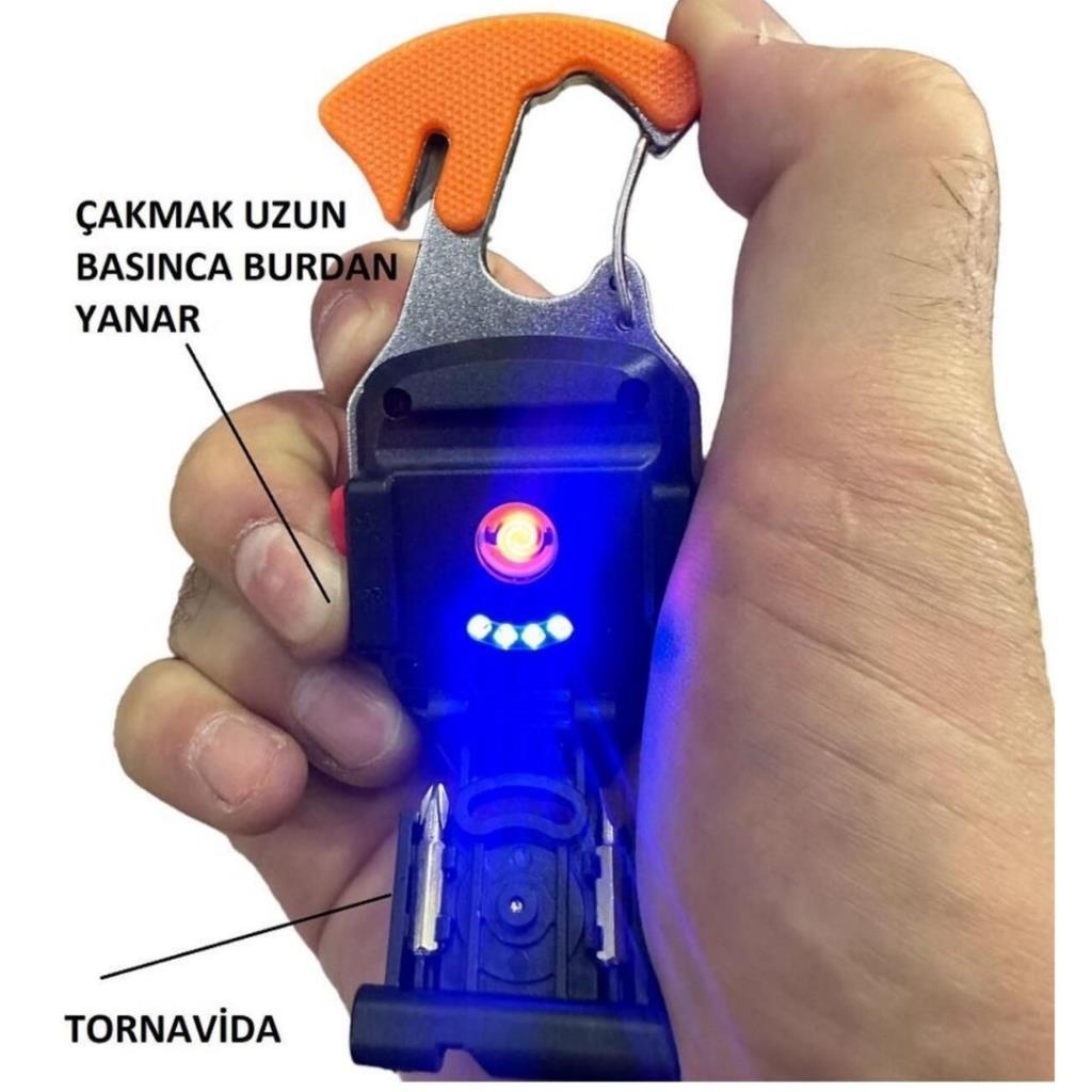 Çok Fonksiyonlu Tornavida Düdük Şişe Açacağı Ateş Yakıcı Mıknatıslı Type-C Şarjlı Anahtarlık Fener PD808