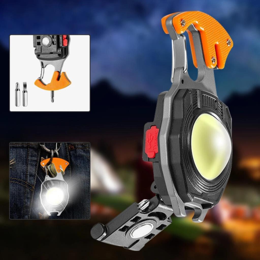Çok Fonksiyonlu Tornavida Düdük Şişe Açacağı Ateş Yakıcı Mıknatıslı Type-C Şarjlı Anahtarlık Fener PD808