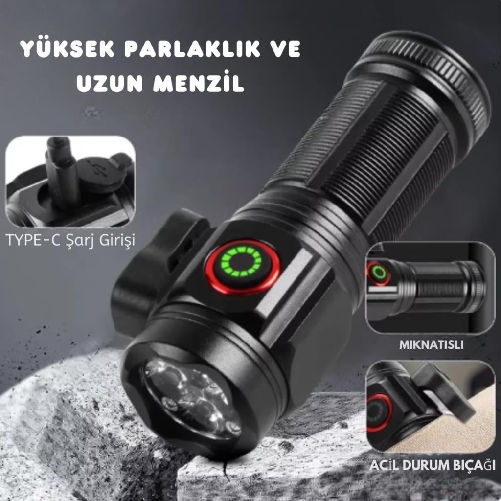 Güç Göstergesi İle Güçlü USB Şarj Edilebilir Mini LED El Feneri PD-7007