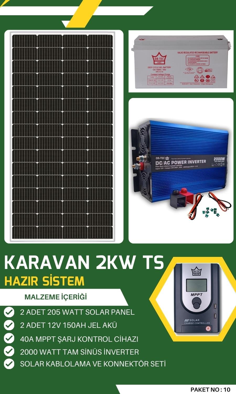 Karavan Güneş Enerjili 2000W Tam Sinüs Solar Paket No: 10