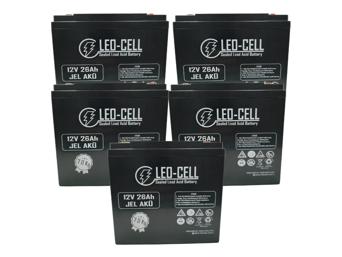 Leo-Cell 12V 26AH Japon Teknolojisi Elektrikli Motorsiklet Aküsü 7 Kg 5'li Set 2025 Üretim