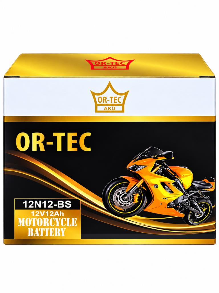 OR-TEC 12V 12Ah (12N12-BS) Benzinli Motosiklet Aküsü 