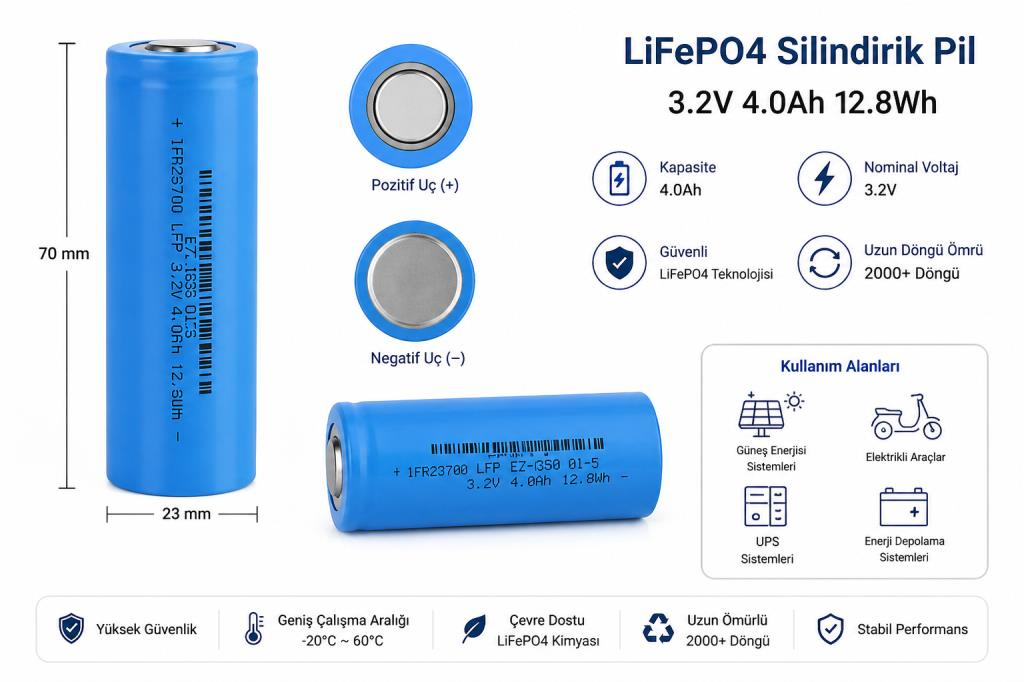 OR-TEC 26700 3.2V 4000mAh 3C LiFePO4 Şarj Edilebilir Pil