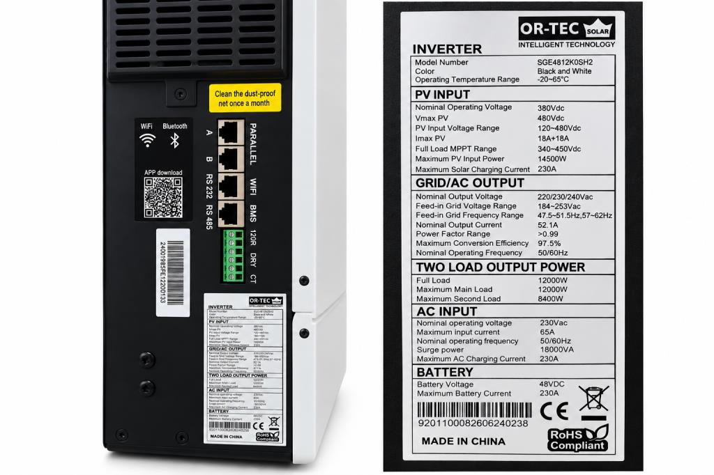 OR-TEC Solar 48V 12kW Paralel Destekli Wİ-Fİ MPPT Akıllı İnverter 