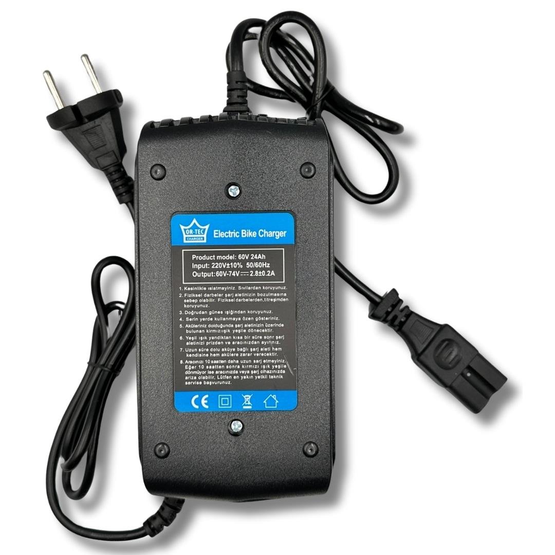 ORTEC 60V 24Ah Elektrikli Bisiklet Şarj Aleti 5 Akülü Modellerle Uyumlu