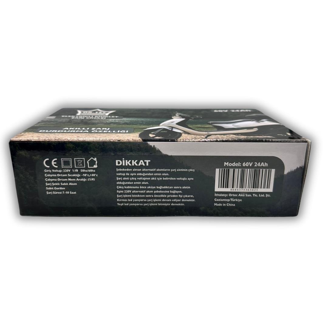 ORTEC 60V 24Ah Elektrikli Bisiklet Şarj Aleti 5 Akülü Modellerle Uyumlu