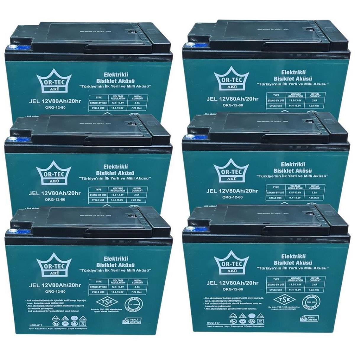 ORTEC 6'LI SET 12V 80 AH JEL MOTOR AKÜSÜ 2023 ÜRETİM
