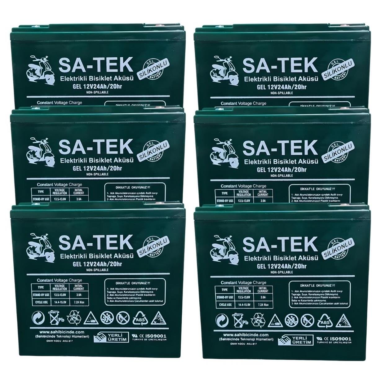 SA-TEK 6'lı SET 12V 24 AH ELEKTRİKLİ MOTORSİKLET AKÜSÜ 2023  ÜRETİM