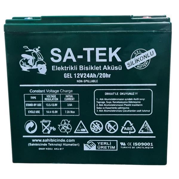 Satek 12v 24 Ah Elektrikli Bisiklet Aküsü 4'lü Set Jel Akü ve Ortec 48v 24ah Şarj Cihazı Seti