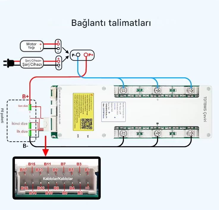 TDT 16S 51.2V 200A LiFePO4 Smart BMS Bluetooth Modüllü